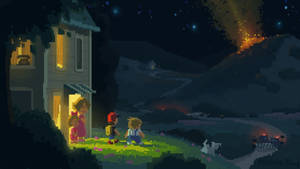 A Comet Makes A Stunning Appearance In The Mountain Range Of Earthbound. Wallpaper