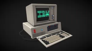 A Computer With A Keyboard And Monitor On A Black Background Wallpaper