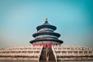 A Convex Photo Of The Temple Of Heaven's Prayer Hall Wallpaper