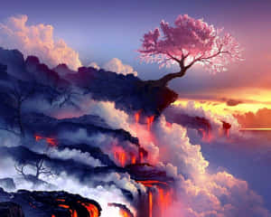 A Cool Japanese Tree On A Cliff Wallpaper