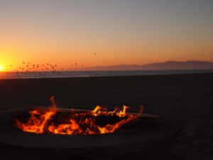 A Cozy Beach Campfire At Sunset Wallpaper