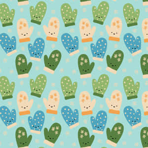 A Cozy Pair Of Knitted Mittens On Rustic Wooden Background Wallpaper