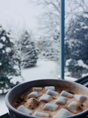 A Cup Of Hot Chocolate With Marshmallows Wallpaper