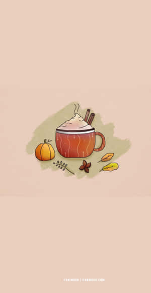 A Cup Of Hot Cocoa With Pumpkins And Spices Wallpaper