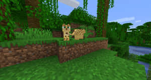 A Curious Ocelot Exploring The Lush Minecraft World Wallpaper