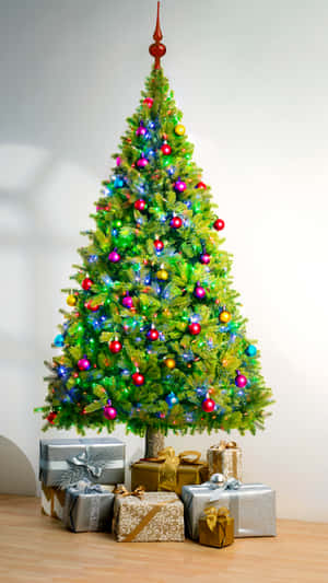 A Cute Christmas Tree Dressed Up With Colorful Decorations Wallpaper