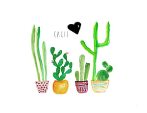 A Cute, Green Cactus Against A Blue Sky. Wallpaper