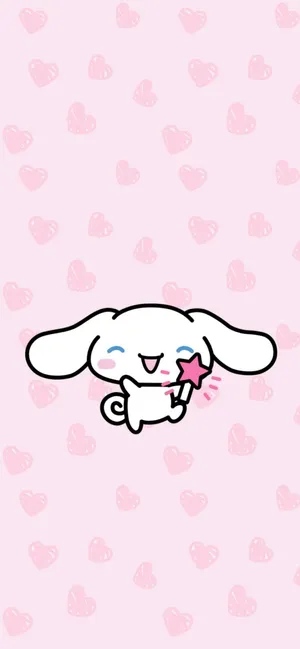 A Cute Kawaii Bunny Holding A Pink Star Wallpaper