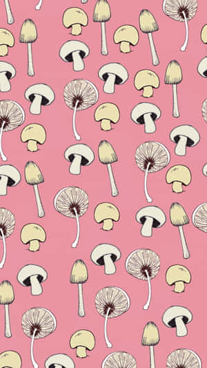 A Cute Kawaii Mushroom Illustration In A Magical, Enchanting Forest Wallpaper