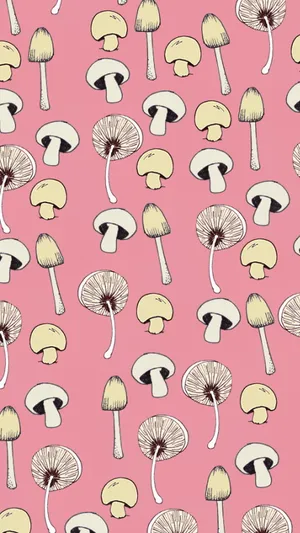 A Cute Kawaii Mushroom Illustration In A Magical, Enchanting Forest Wallpaper