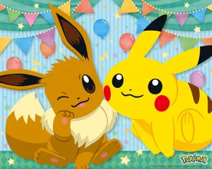 A Cute Pikachu & Eevee Enjoying Some Time Together Wallpaper