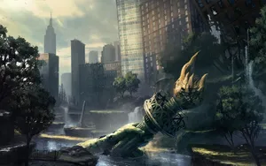 A Dark And Haunting Dystopian Cityscape Wallpaper