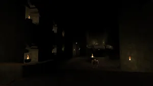 A Dark Hallway With A Man In It Wallpaper