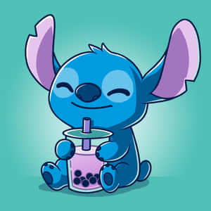 A Delightful Celebration Of Friendship - Cute Boba Tea And Baby Stitch Wallpaper