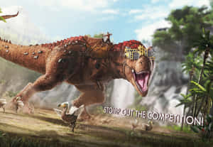 A Dinosaur Is Running Through The Jungle With A Bird In The Background Wallpaper