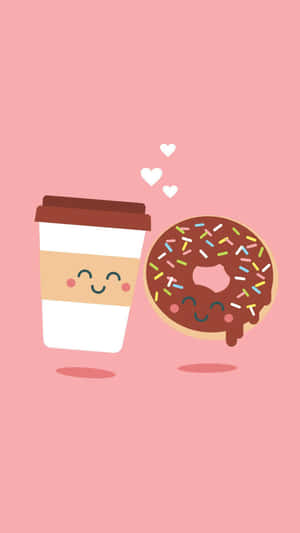 A Donut And A Cup Of Coffee With Hearts On Them Wallpaper