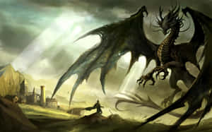 A Dragon Is Flying Over A Castle Wallpaper