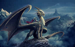 A Dragon Is Sitting On Top Of A Mountain Wallpaper