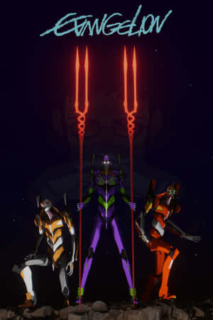 A Dramatic Action Shot Of A Fiery Battle Between Evangelion 0.0 And The Adversary. Wallpaper