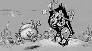 A Drawing Of A Monster And A Wolf Wallpaper