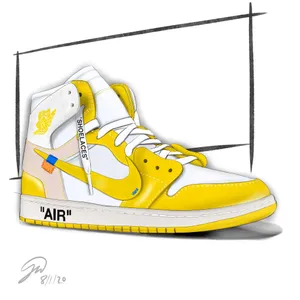 A Drawing Of A Yellow And White Air Jordan 1 Wallpaper