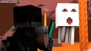 A Fearsome Minecraft Ghast Floating Above The Nether Wallpaper