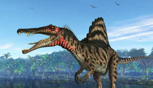A Fearsome Spinosaurus Depicted In The Artwork Of John Donahue Wallpaper