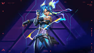 A Female Character In A Blue Outfit With A Sword Wallpaper