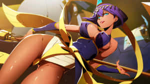 A Female Character In A Purple Outfit With A Sword Wallpaper