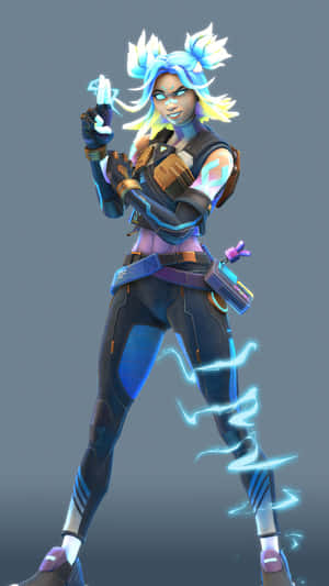 A Female Character With Blue Hair And Lightning Wallpaper