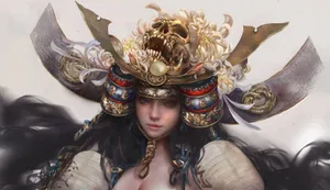 A Female Samurai Wearing A Skull Headpiece Wallpaper