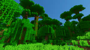 A Field Of Bright Green Minecraft Grass Surrounded By A Winding River. Wallpaper