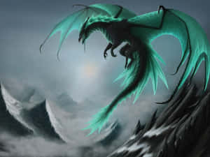 A Fierce And Majestic Awesome Cool Dragon Spreading Its Wings. Wallpaper