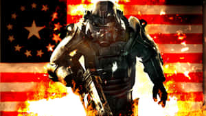 A Fierce Brotherhood Of Steel Paladin In Action In The Fallout Series Wallpaper