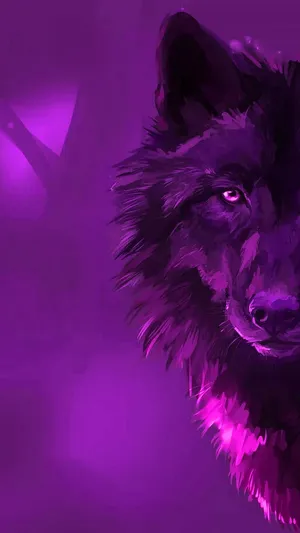 A Fierce Pink Wolf Stands Bravely Beneath A Star-filled Night Sky Wallpaper