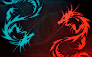 A Fierce Red And Blue Dragon Looms In The Sky Wallpaper