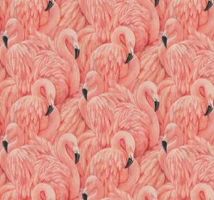A Flock Of Pink Flamingos Gathered At The Water's Edge Wallpaper