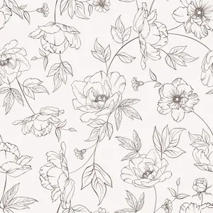 A Floral Pattern With Black And White Flowers Wallpaper