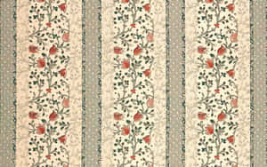 A Floral Striped Fabric With Red And Green Flowers Wallpaper
