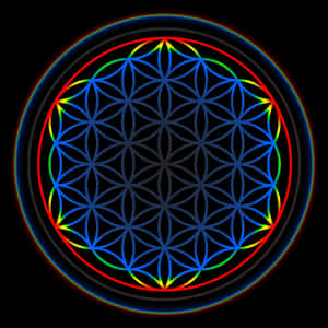 A Flower Of Life In A Circle With Colorful Lights Wallpaper