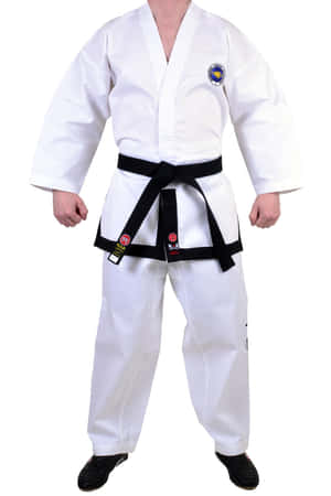 A Focused Student In Taekwondo Uniform Prepares To Throw A Kick Wallpaper