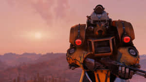 A Formidable Fallout 4 Power Armor Standing In The Wasteland Wallpaper