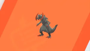 A Fraxure Standing In The Shadows Against A Bright Orange Background. Wallpaper