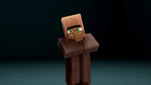 A Friendly Minecraft Villager In A Vibrant Village Setting Wallpaper