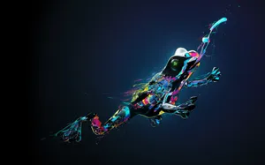 A Frog Jumping In The Air With Colorful Paint Wallpaper