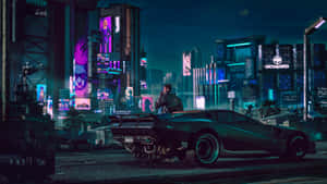 A Futuristic Cyberpunk Laptop With An Edgy And Heroic Design. Wallpaper