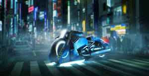 A Futuristic Harley Davidson Motorcycle On The Streets Of The Dystopian Blade Runner Wallpaper