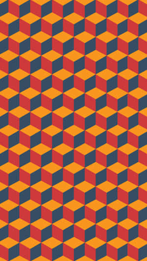 A Geometric Pattern With Orange And Blue Squares Wallpaper