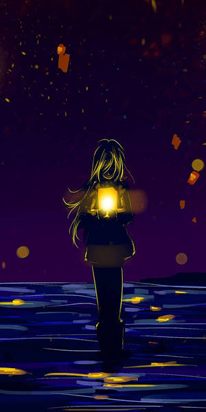 A Girl Holding A Flashlight In The Water Wallpaper