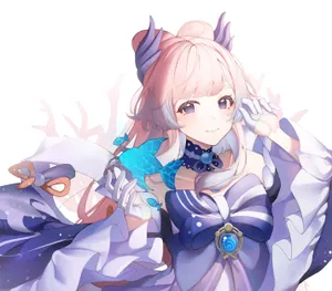 A Girl In A Blue Dress Holding A Blue Bird Wallpaper